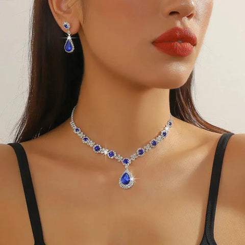 2pcs/set Jewelry Sets Women Elegant Waterdrop Rhinestone Pendant Necklace stud Earrings Wedding Dress Bridal Jewelry Set Ewkiki