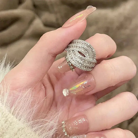Korea New Fashion Jewelry Exquisite Silver Color Zircon Ring Elegant Women's Opening Adjustable Wedding Gift Luxury Accessory Ewkiki