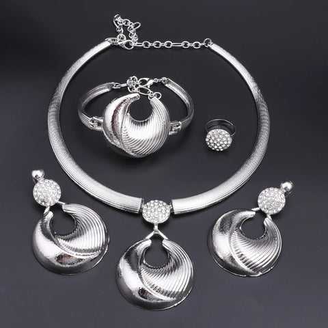 Dubai Jewelry Set For Women Silver Plated Luxury Necklace Earrings Bracelet And Ring Set Jewelry For Wedding Party Trending ﻿ Ewkiki