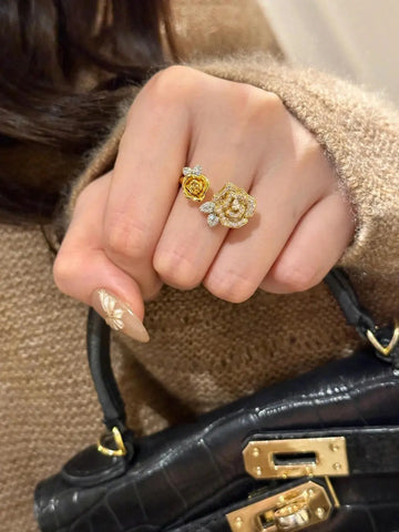 Romantic Sparkling Yellow Rose flower jewelry sets Luxury Exquisite Wedding Engagement inlay Diamond Bracelet Necklace Ring Ewkiki