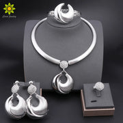 Dubai Jewelry Set For Women Silver Plated Luxury Necklace Earrings Bracelet And Ring Set Jewelry For Wedding Party Trending ﻿ Ewkiki