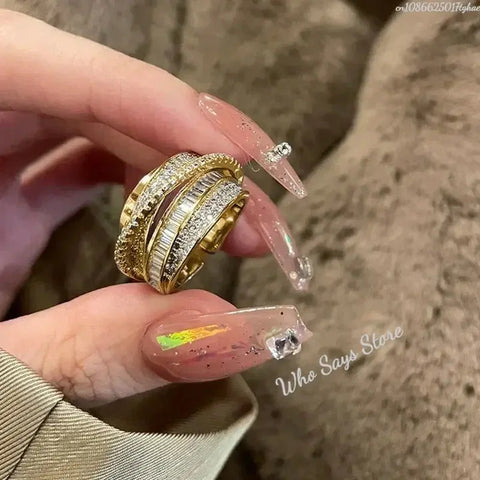 Korea New Fashion Jewelry Exquisite Silver Color Zircon Ring Elegant Women's Opening Adjustable Wedding Gift Luxury Accessory Ewkiki
