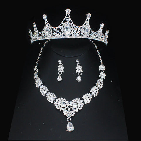 Luxury Bridal Jewelry Sets Women/Girl Gold Color Tiara/Crown Earrings Choker Necklace Bride Jewelry Set Ewkiki