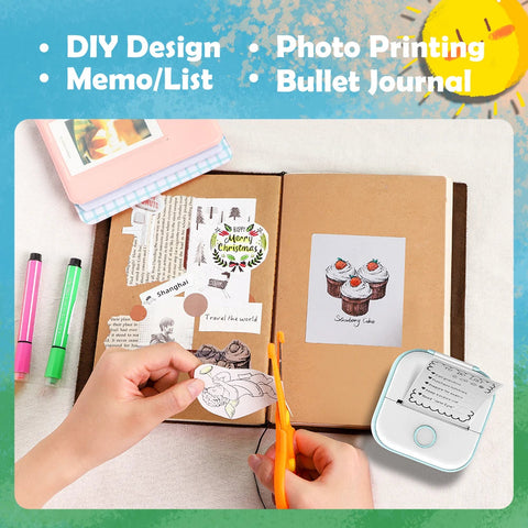 T02 Portable Printer Phomemo Mini Sticker Printer Self-adhesive Labels Inkless Sticker Printer for Journal, Notes, Photo, DIY Ewkiki