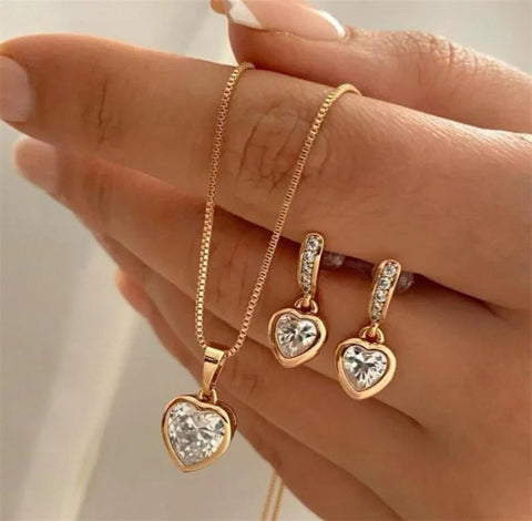 3 Pcs Round Pearl Jewelry Set Of Earring Pendant Necklace For Women Exquisite Fashion Rhinestone Double Wedding Jewelry Set Gift Ewkiki