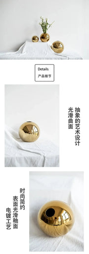 Plating Golden Ball Ceramic Vase Ornaments Crafts Art Hydroponic VasesFlower Pot  Home Decoration Ornament Gift Home Decoration - Ewkiki