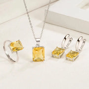 925 Sterling Silver Elegant Jewelry Sets Ring Earrings Necklace For Women Rectangle Geometry Zircon Wedding Accessories Ewkiki