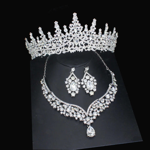 Luxury Bridal Jewelry Sets Women/Girl Gold Color Tiara/Crown Earrings Choker Necklace Bride Jewelry Set Ewkiki