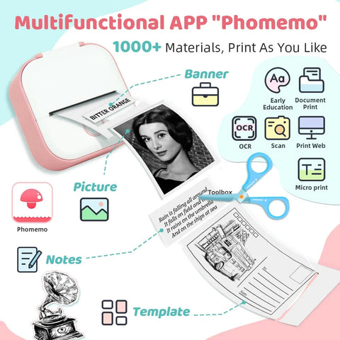 T02 Mini Thermal Printer Phomemo T02 Sticker Maker Machine Portable Bluetooth Pocket Printer Study Supplies for Photos Notes Ewkiki