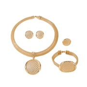 Indian Jewelry Fashion Jewelry Sets Round Pendant Necklace for Women Bracelet Bridal Wedding Accessories Earrings Ring Ewkiki