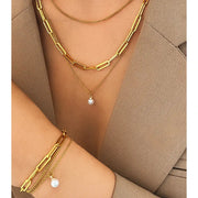 Stainless Steel Jewelry Set Elegant Delicate Pearl Pendant Jewelry Set Luxury Multi-Layer Chain Jewelry Set For Women Jewelry Ewkiki