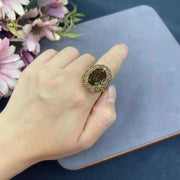 one set jewelry women's baroque and oval zircon brown RING/bracelet/pendant necklace earrings Ewkiki