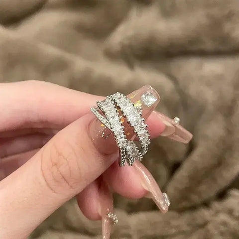 Korea New Fashion Jewelry Exquisite Silver Color Zircon Ring Elegant Women's Opening Adjustable Wedding Gift Luxury Accessory Ewkiki