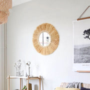 Boho Home Decoration Straw Hand-woven Mirror Wall Decoration Home Decoration Mirrors Bedroom  Macrame Wall Hanging - Ewkiki
