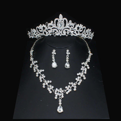 Luxury Bridal Jewelry Sets Women/Girl Gold Color Tiara/Crown Earrings Choker Necklace Bride Jewelry Set Ewkiki