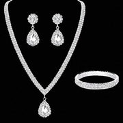 4 Pieces Luxurious Jewelry Set Exquisite Rhinestone Pendant Elegant Women's Crystal Silver Plated Necklace Earrings Bracelet Set Ewkiki