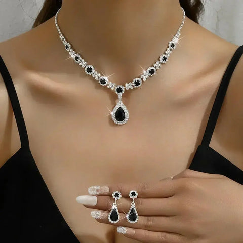 2pcs/set Jewelry Sets Women Elegant Waterdrop Rhinestone Pendant Necklace stud Earrings Wedding Dress Bridal Jewelry Set Ewkiki