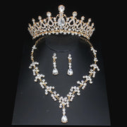 Luxury Bridal Jewelry Sets Women/Girl Gold Color Tiara/Crown Earrings Choker Necklace Bride Jewelry Set Ewkiki