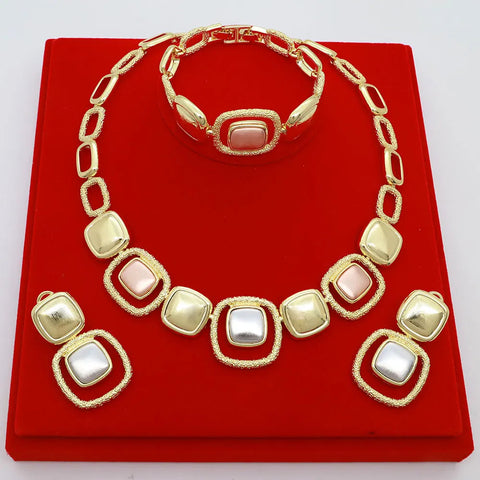 Dubai Gold Plated Jewelry Set Women's High Grade Choka Necklace Bracelet Earrings Wedding Party Jewellery Ewkiki