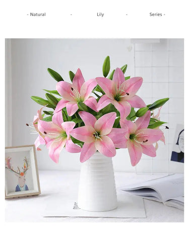 Artificial Lily Flower Wedding Home Decoration Fake Flowers High Quality Luxury Home Decoration Flower Arrangement Wedding - Ewkiki
