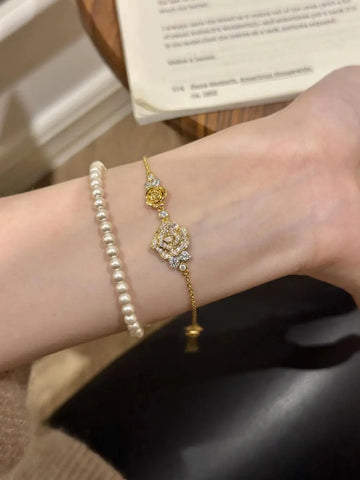 Romantic Sparkling Yellow Rose flower jewelry sets Luxury Exquisite Wedding Engagement inlay Diamond Bracelet Necklace Ring Ewkiki