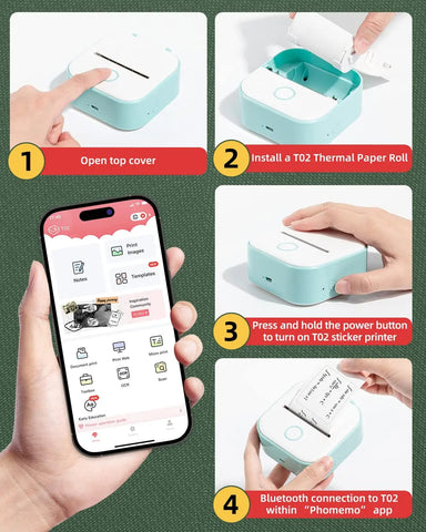 Phomemo T02 Wireless Pocket Thermal Printer Portable Mini Wirelessly BT Connect 203dpi Photo Label Memo List Printing Clearly Ewkiki