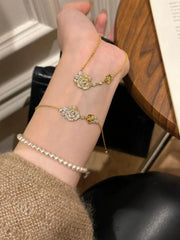 Romantic Sparkling Yellow Rose flower jewelry sets Luxury Exquisite Wedding Engagement inlay Diamond Bracelet Necklace Ring Ewkiki