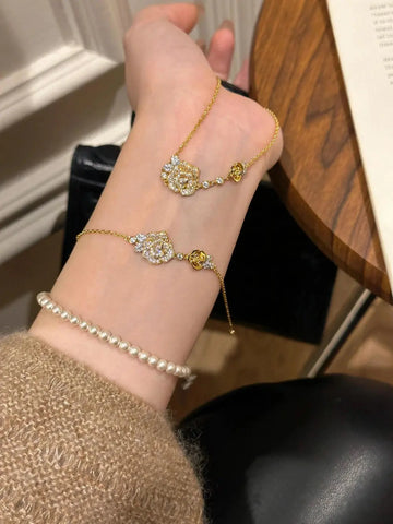 Romantic Sparkling Yellow Rose flower jewelry sets Luxury Exquisite Wedding Engagement inlay Diamond Bracelet Necklace Ring Ewkiki