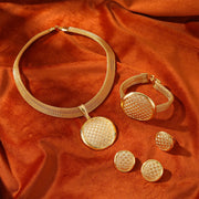 Indian Jewelry Fashion Jewelry Sets Round Pendant Necklace for Women Bracelet Bridal Wedding Accessories Earrings Ring Ewkiki