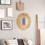Boho Home Decoration Straw Hand-woven Mirror Wall Decoration Home Decoration Mirrors Bedroom  Macrame Wall Hanging - Ewkiki