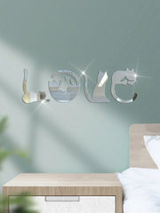 3D LOVE Cat Mirror Wall Sticker Acrylic Paste Home Decoration Cats Wallpaper Bathroom Bedroom Living Door Modern Home Decoration Ewkiki