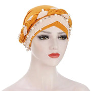 Indian Muslim Women Two Color Hijab Milk Silk Chemical Hat Braided Bead Hijab Islamic Hijab Ladies Bicolor Pearl Baotou Cap Ewkiki