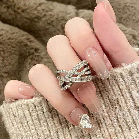 Korea New Fashion Jewelry Exquisite Silver Color Zircon Ring Elegant Women's Opening Adjustable Wedding Gift Luxury Accessory Ewkiki