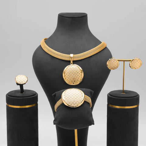 Indian Jewelry Fashion Jewelry Sets Round Pendant Necklace for Women Bracelet Bridal Wedding Accessories Earrings Ring Ewkiki