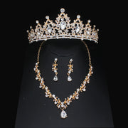 Luxury Bridal Jewelry Sets Women/Girl Gold Color Tiara/Crown Earrings Choker Necklace Bride Jewelry Set Ewkiki