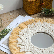Boho Home Decoration Straw Hand-woven Mirror Wall Decoration Home Decoration Mirrors Bedroom  Macrame Wall Hanging - Ewkiki