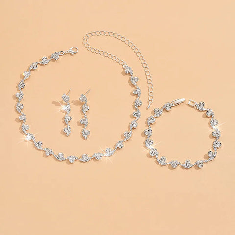 New Fashion Wedding Jewelry Sets Crystal Decoration Choker Necklace Earrings Bracelet Sets Shining Bridal Jewelry Set Ewkiki