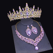 Luxury Bridal Jewelry Sets Women/Girl Gold Color Tiara/Crown Earrings Choker Necklace Bride Jewelry Set Ewkiki