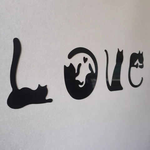 3D LOVE Cat Mirror Wall Sticker Acrylic Paste Home Decoration Cats Wallpaper Bathroom Bedroom Living Door Modern Home Decoration Ewkiki