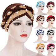 Indian Muslim Women Two Color Hijab Milk Silk Chemical Hat Braided Bead Hijab Islamic Hijab Ladies Bicolor Pearl Baotou Cap Ewkiki
