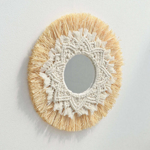 Boho Home Decoration Straw Hand-woven Mirror Wall Decoration Home Decoration Mirrors Bedroom  Macrame Wall Hanging - Ewkiki