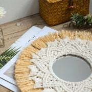 Boho Home Decoration Straw Hand-woven Mirror Wall Decoration Home Decoration Mirrors Bedroom  Macrame Wall Hanging - Ewkiki