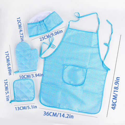 Play The Role Of A Family Dress Up In The Kitchen  Cook Set  Baked Checkered Apron  Toy