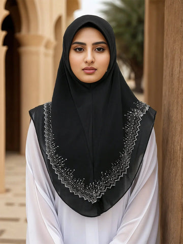 Luxury Ramadan Diamonds Chiffon Hijab Instant Hijab Women Muslim Scarf With Rhinestone Heavy Quality Headscarf Wraps Party Hijab Ewkiki
