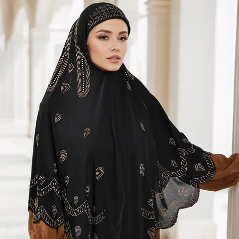 Luxury Ramadan Paisley Diamonds Cotton Jersey Hijab Instant Hijab Women Muslim Scarf With Rhinestone Headscarf Wraps Party Hijab Ewkiki