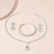 4 Pieces Luxurious Jewelry Set Exquisite Rhinestone Pendant Elegant Women's Crystal Silver Plated Necklace Earrings Bracelet Set Ewkiki