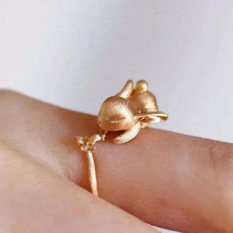 Cute and Exquisite Rabbit Jewelry Sets New in Fun Matte Ancient Gold Craft Earrings for Women Ring Necklace Gifts to Girlfriend Ewkiki