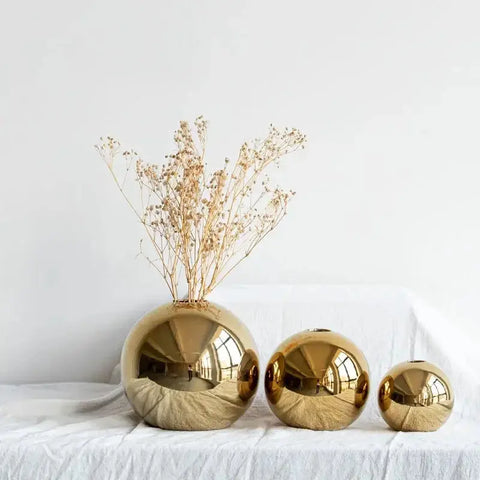 Plating Golden Ball Ceramic Vase Ornaments Crafts Art Hydroponic VasesFlower Pot  Home Decoration Ornament Gift Home Decoration - Ewkiki
