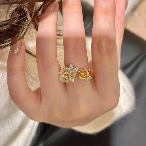 Romantic Sparkling Yellow Rose flower jewelry sets Luxury Exquisite Wedding Engagement inlay Diamond Bracelet Necklace Ring Ewkiki