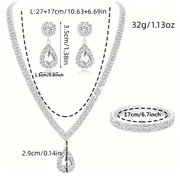 4 Pieces Luxurious Jewelry Set Exquisite Rhinestone Pendant Elegant Women's Crystal Silver Plated Necklace Earrings Bracelet Set Ewkiki